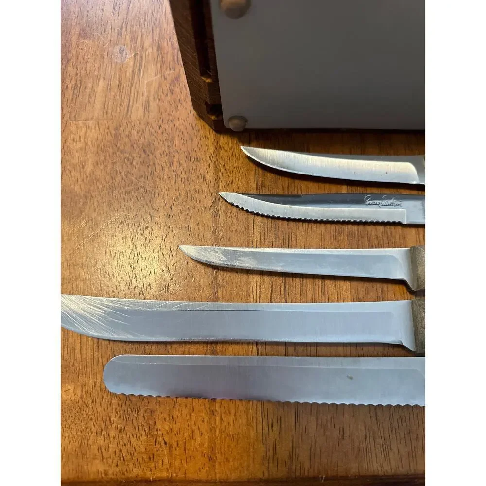 Chicago Cutlery Wooden Knife Block with 5 Wooden Handle Knives